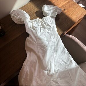 White Puff Sleeve Dress with Corset Tie Back
